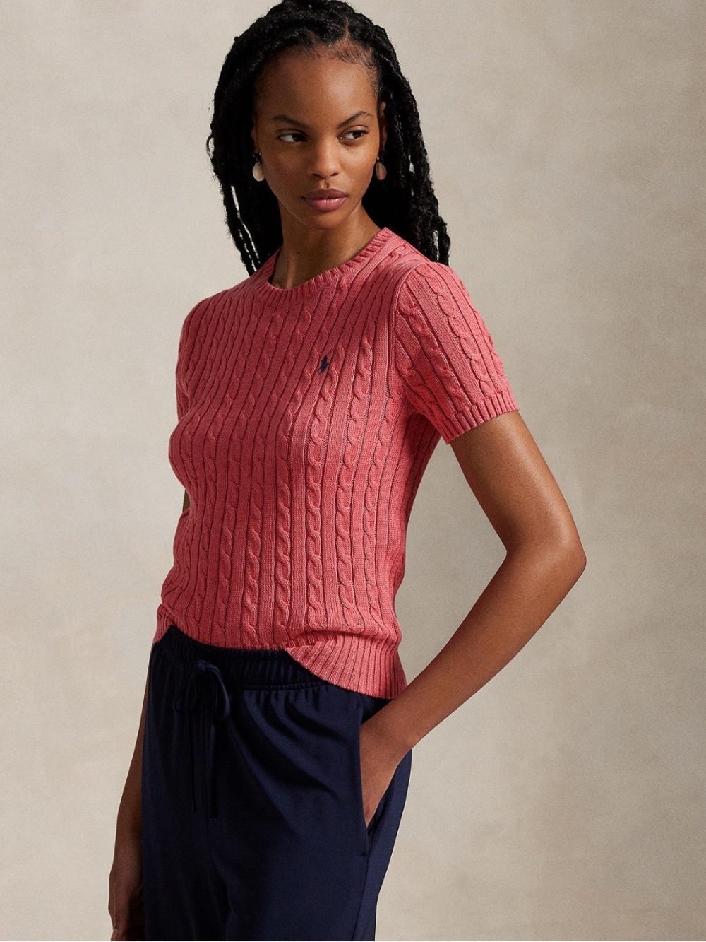 Polo Ralph Lauren Sport Women's Cable-Knit Cotton Short-Sleeve Sweater